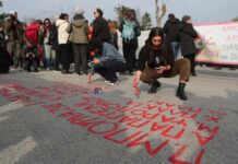 «Δεν θα συγκαλυφθεί»: Διαδηλωτές έξω από τη δίκη για τα Τέμπη