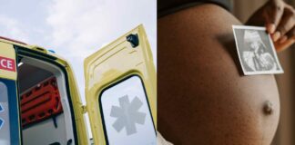 Ένα ασθενοφόρο και μια φουσκωμένη κοιλίτσα με φωτογραφία υπέρηχου