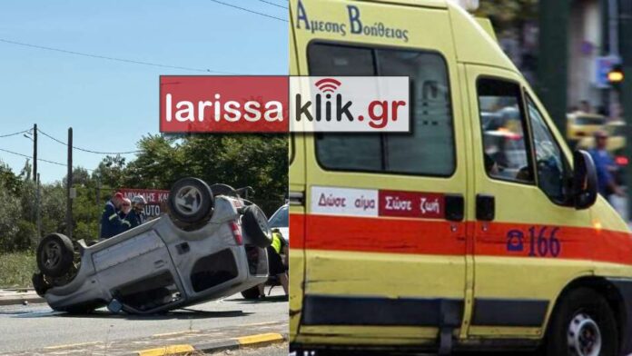 trochaio-sti-larisa-anatropi-tzip8 Τροχαίο στη Λάρισα: Ανατροπή τζιπ